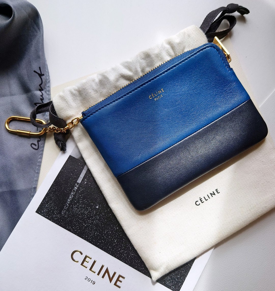 中古美品 CÉLINE 蓝黑双色 零钱包散银包散纸包Coin Purse散子包 - 零钱包 - 真皮 蓝色