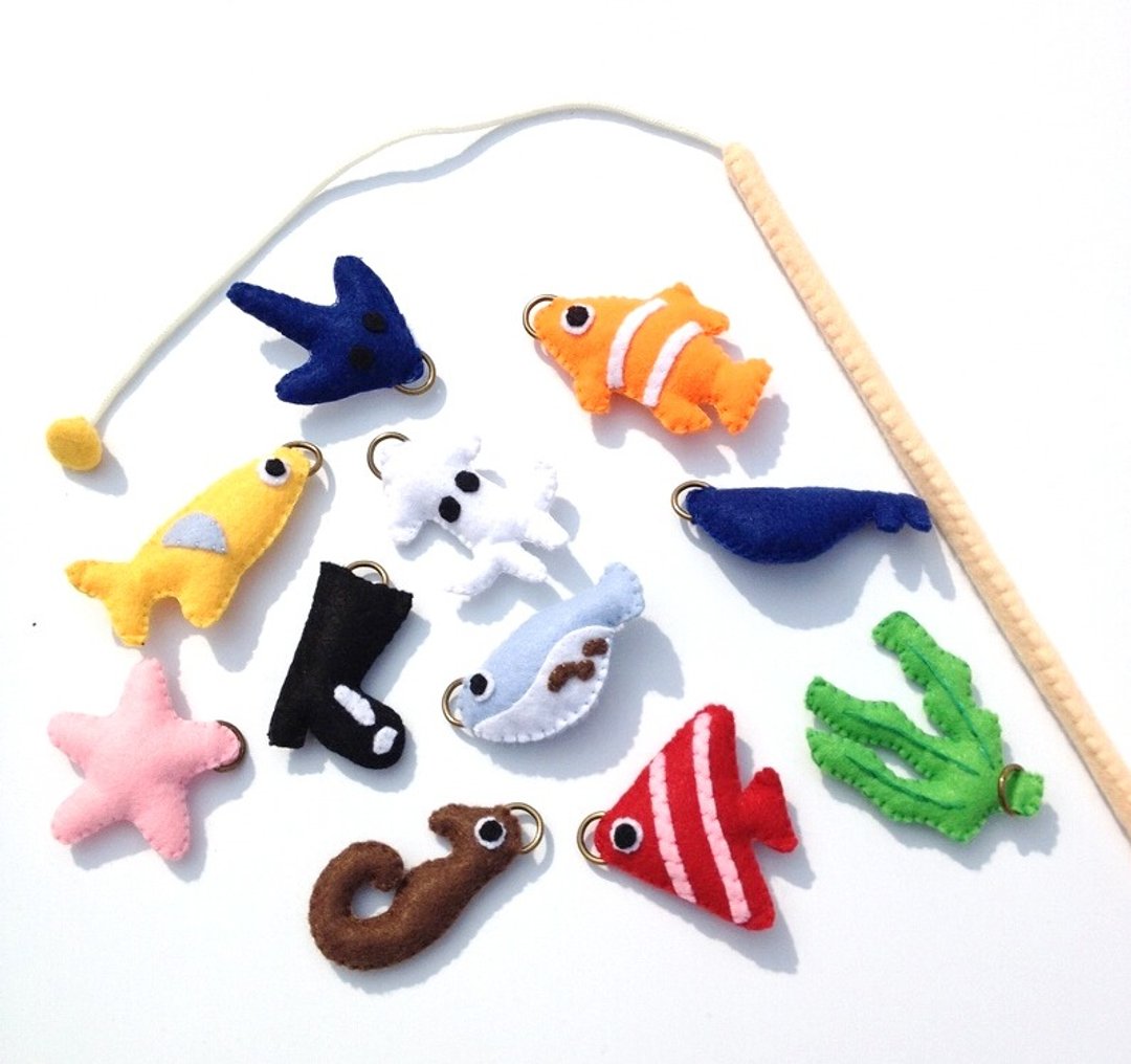 Felt fishing set Educational toys Children - 玩具/玩偶 - 羊毛 多色