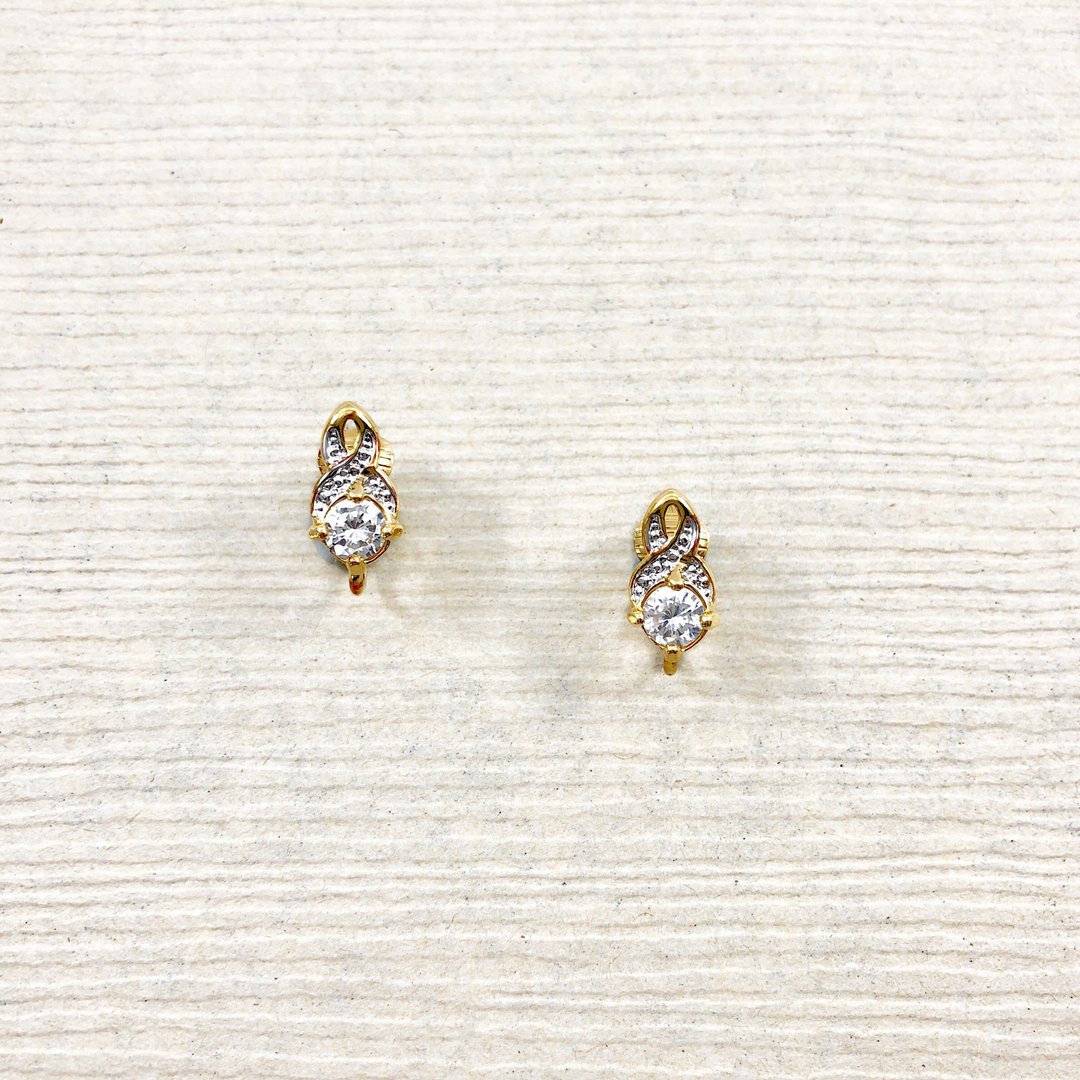 Vintage Crystal Gold Earrings - 耳环/耳夹 - 贵金属 金色
