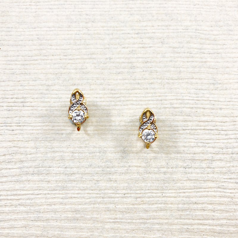 Vintage Crystal Gold Earrings - 耳环/耳夹 - 贵金属 金色