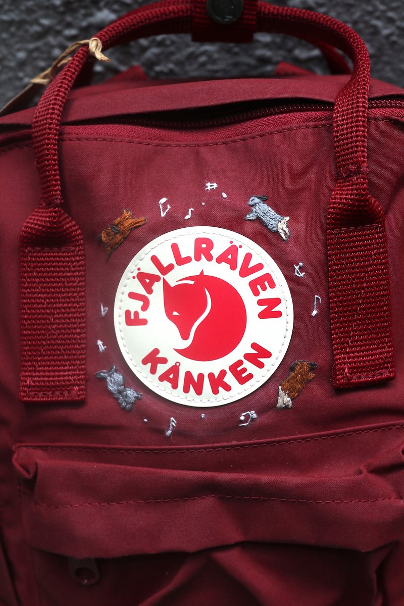 兔子与音符刺绣主题-----Kanken mini / 公牛红----手工订制 - 后背包/双肩包 - 防水材质 红色