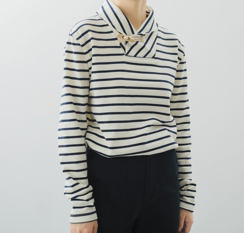 【青果领】法式复古/海军风条纹/针织卫衣 - 女装上衣 - 其他材质 白色