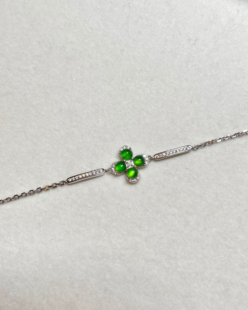 冰玻阳绿幸运草翡翠(玉)手链 s925纯银镀18k金 - 项链 - 玉石 绿色