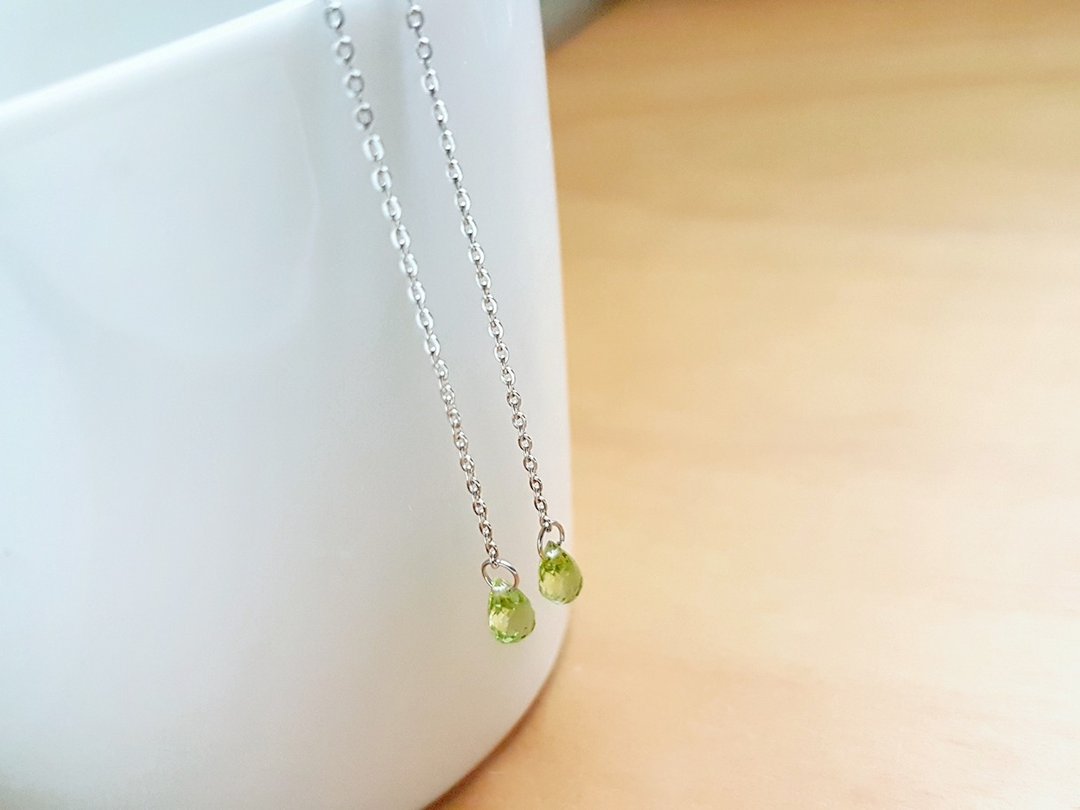 橄榄石Peridot白钢耳针 耳线 不怕水防过敏 <仅一件> - 耳环/耳夹 - 不锈钢 绿色