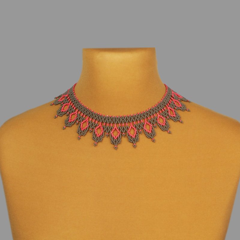 Pink gray bead necklace for woman - 项链 - 玻璃 灰色