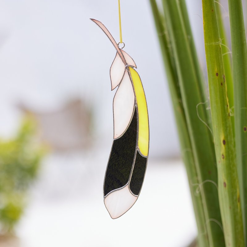 Stained Glass Goldfinch Feather Suncatcher Window Hangins Gl - 摆饰 - 玻璃 黄色