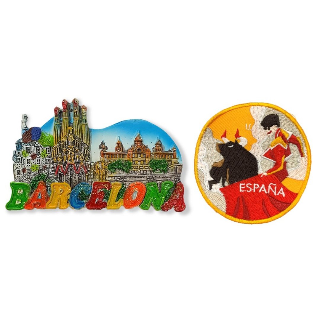 西班牙巴塞隆纳造型立体磁铁+西班牙 斗牛士 ESPANA徽章【2件组 - 冰箱贴/磁贴 - 橡胶 多色