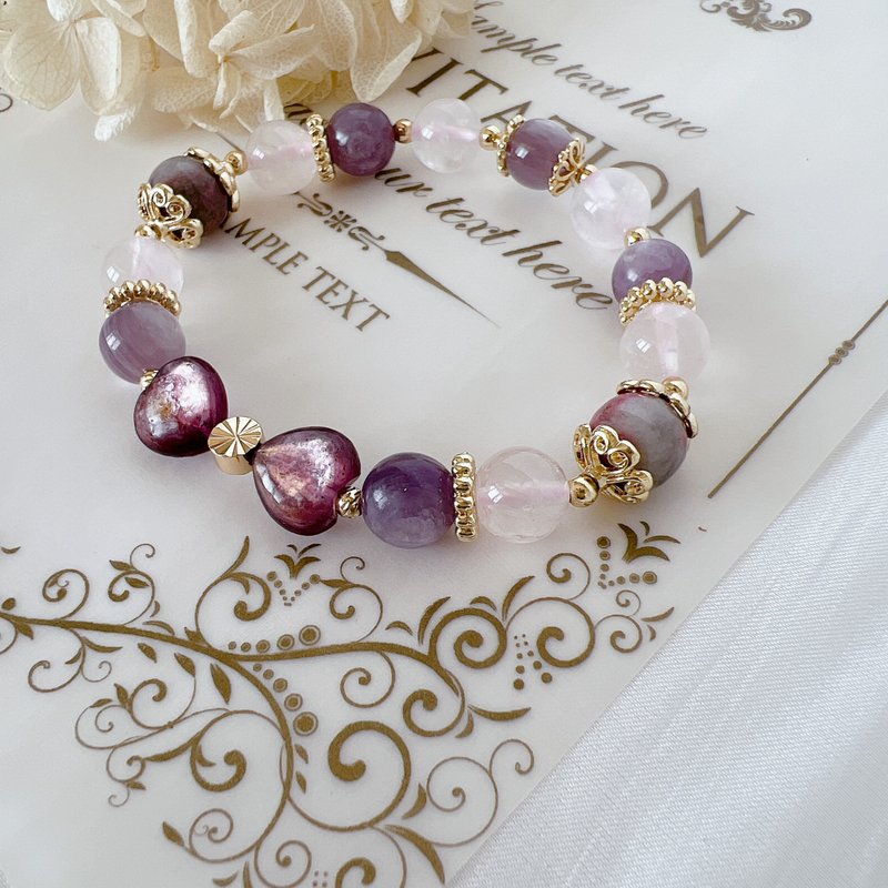 紫锂云母 | 粉水晶 | 蔷薇辉石 | 柔化性情 |增强魅力 - 手链/手环 - 水晶 
