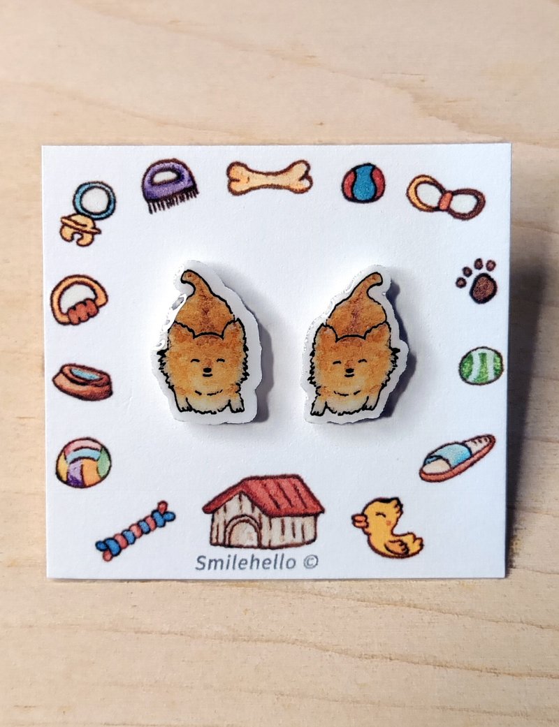 耳钉 / 耳夹 / 耳环 手工制作 黄色长毛吉娃娃 - 一对 - 耳环/耳夹 - 其他材质 多色