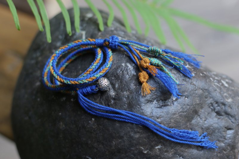 No.8-原創 & 藏式吉祥手绳 双圈八股手环 蓝  | 全手工编绳  文艺 - 手链/手环 - 棉．麻 蓝色