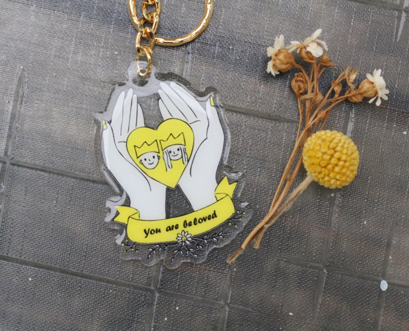 双层压克力吊饰钥匙圈-你是被爱的 - 钥匙链/钥匙包 - 压克力 黄色