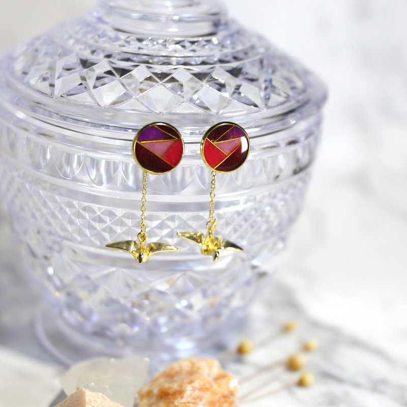 100%手工制景泰蓝工艺金丝珐琅耳环饰物独家设计耳钉 - 耳环/耳夹 - 半宝石 紫色