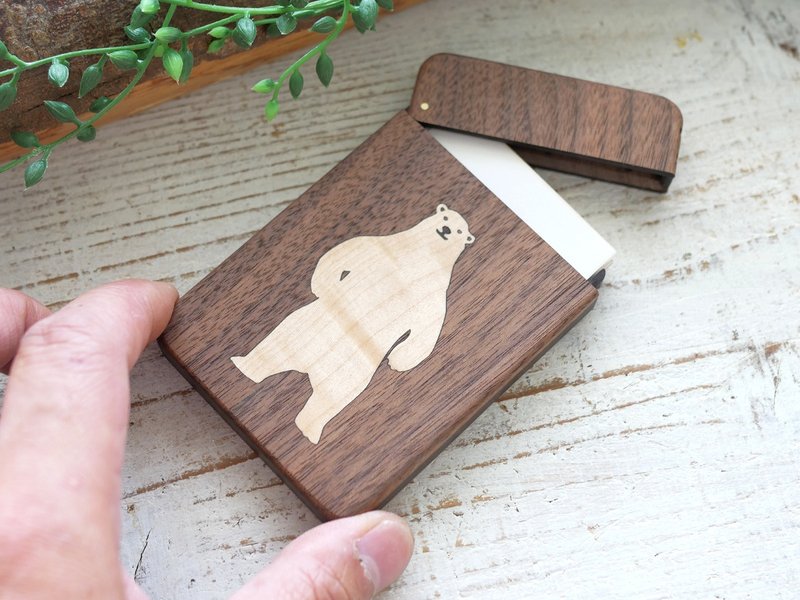 Wooden business card holder Polar bear walnut - 名片夹/名片盒 - 木头 咖啡色