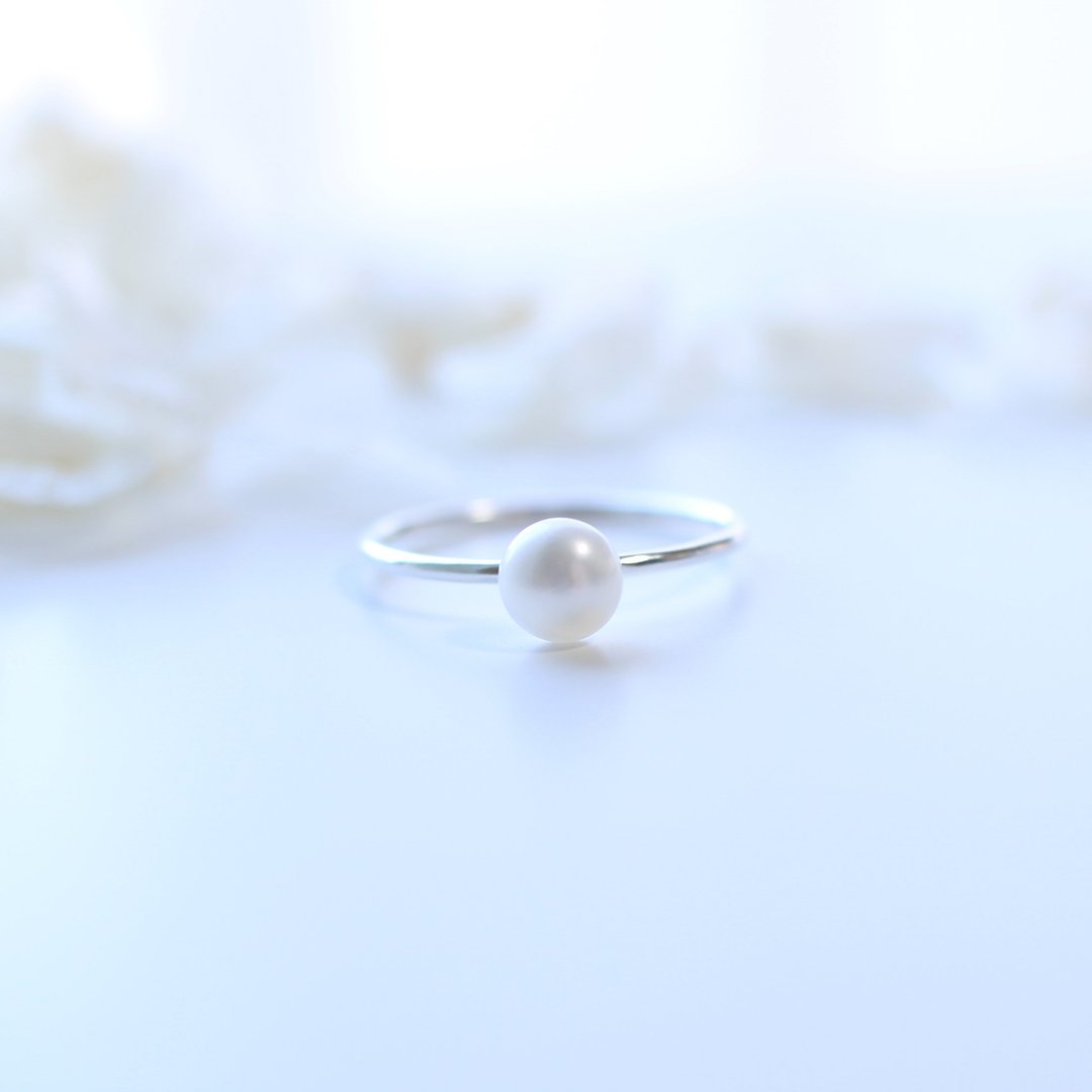Freshwater pearl ring  14kgf / SV925 - 戒指 - 珍珠 白色