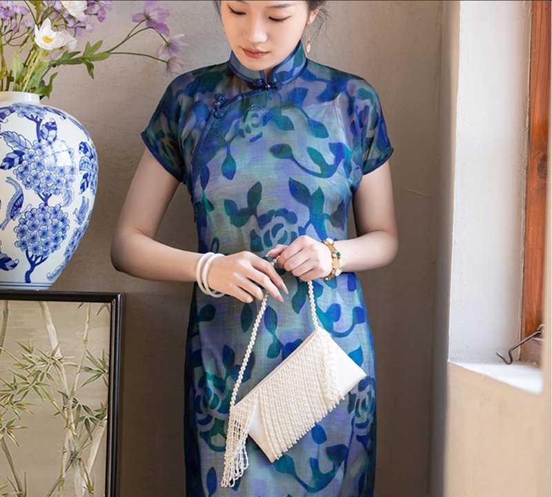 【夜玫瑰】 新中式復古/古法旗袍 - 旗袍 - 聚酯纤维 蓝色