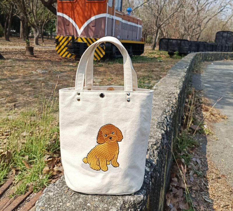 贵宾狗  刺绣 小提袋  胚布袋 手提袋 - 手提包/手提袋 - 棉．麻 