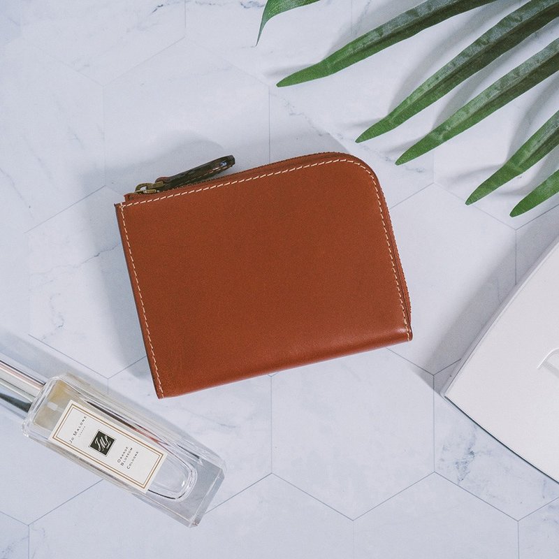 【礼盒】真皮L型拉链短夹 CB9017 油皮 - 皮夹/钱包 - 真皮 咖啡色