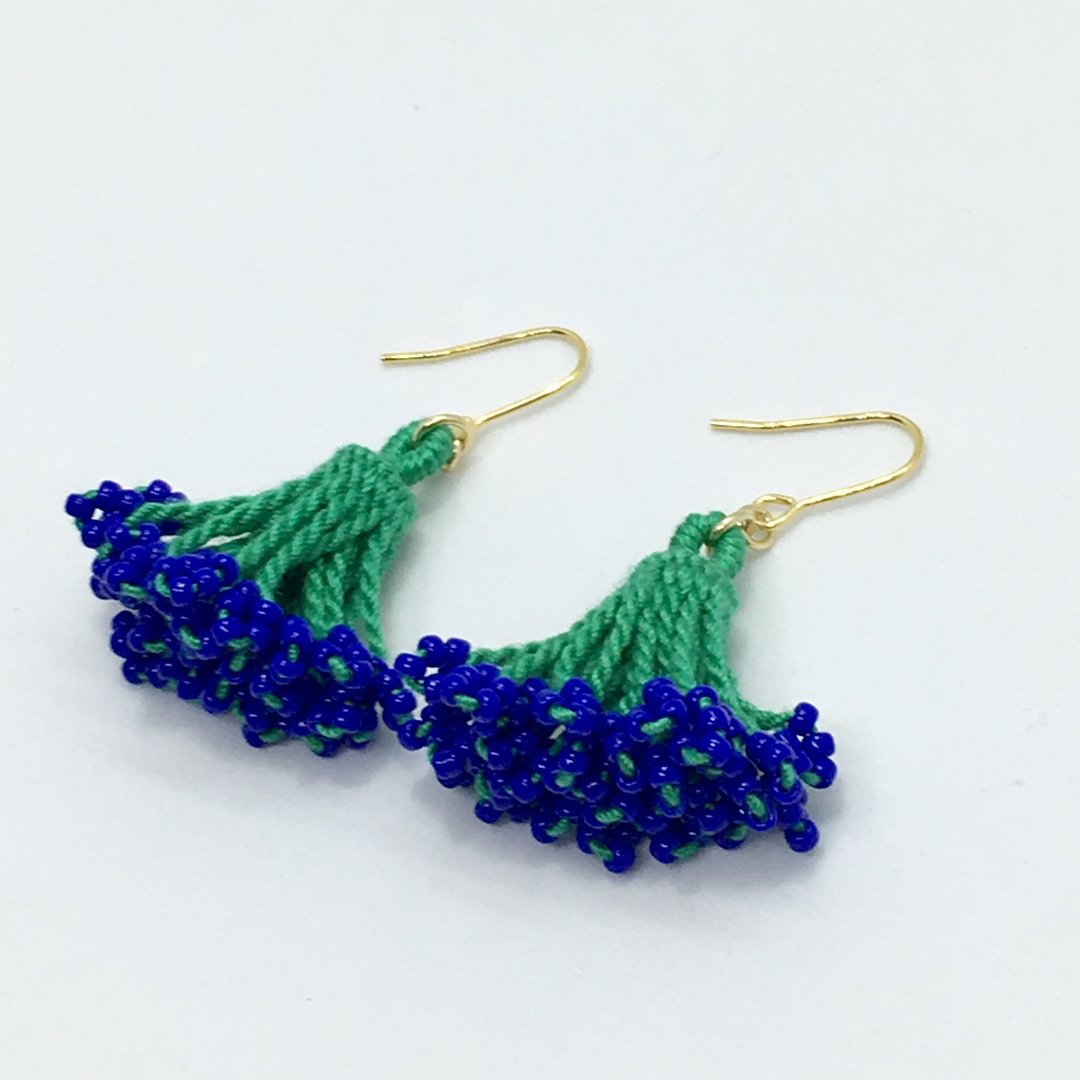Beads Tassel Earrings Clip-On[Deep Green] - 耳环/耳夹 - 棉 多色