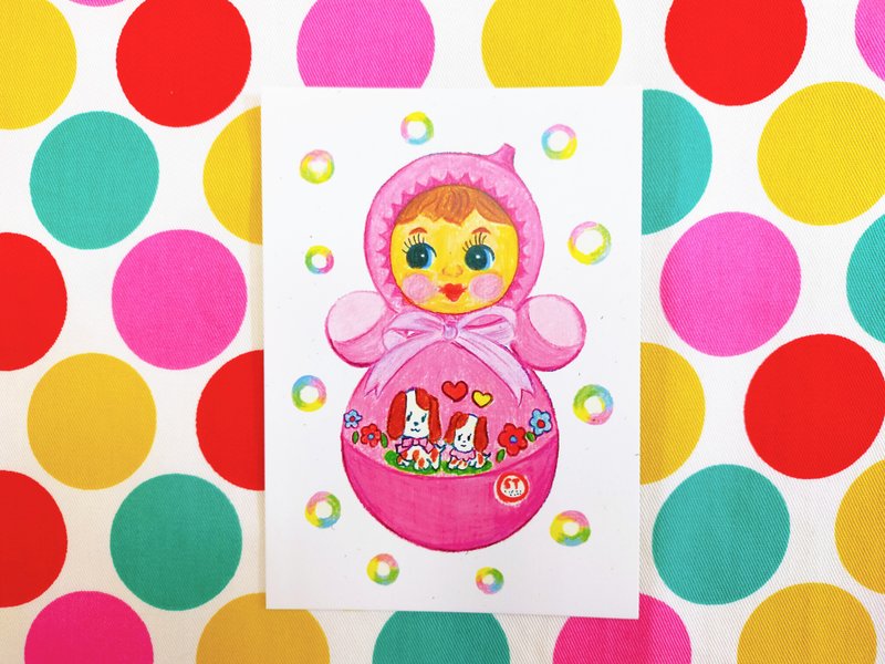 昭和玩具系手绘感明信片-音乐铃不倒翁娃娃 - 卡片/明信片 - 纸 