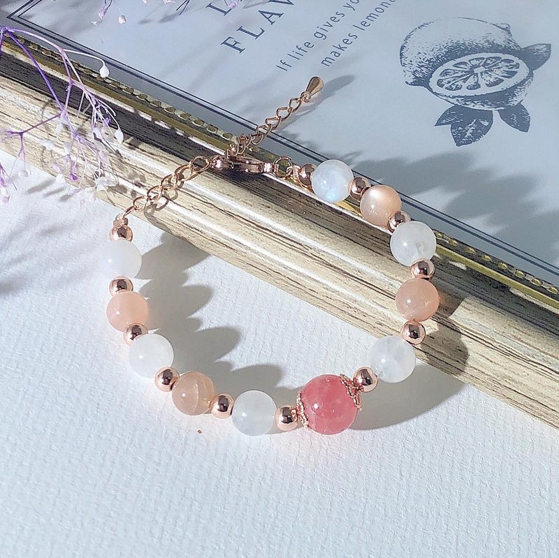 正姻缘 月亮石  月光石 红纹石 水晶手链 天然石 生日礼物 爱情 - 手链/手环 - 水晶 红色