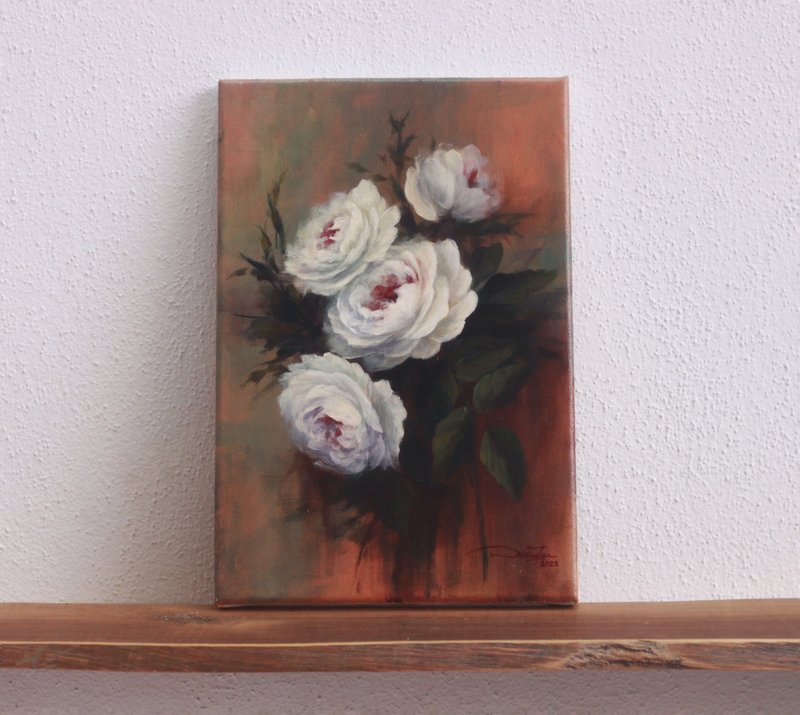 【白玫瑰】丙烯画原作 | 春季花卉 | 书房卧室挂画 | 古典风 - 插画/绘画/写字 - 棉．麻 