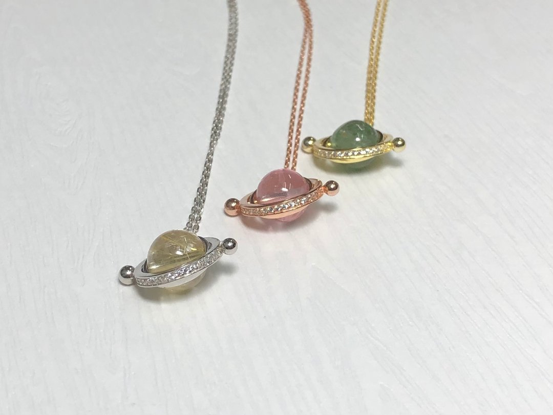 星球环天然糖果碧玺银镀白K项链 碧玺项链 能量水晶 开运 送礼 - 项链 - 半宝石 