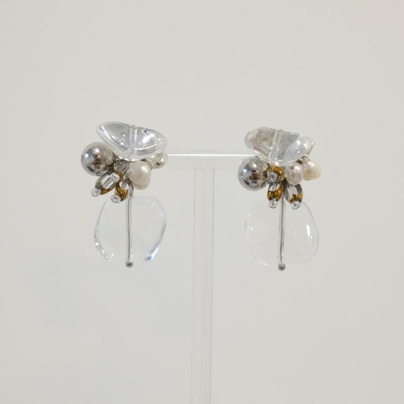 2WAY 不规则透明水洼耳环 925银针/耳夹 - 耳环/耳夹 - 玻璃 银色