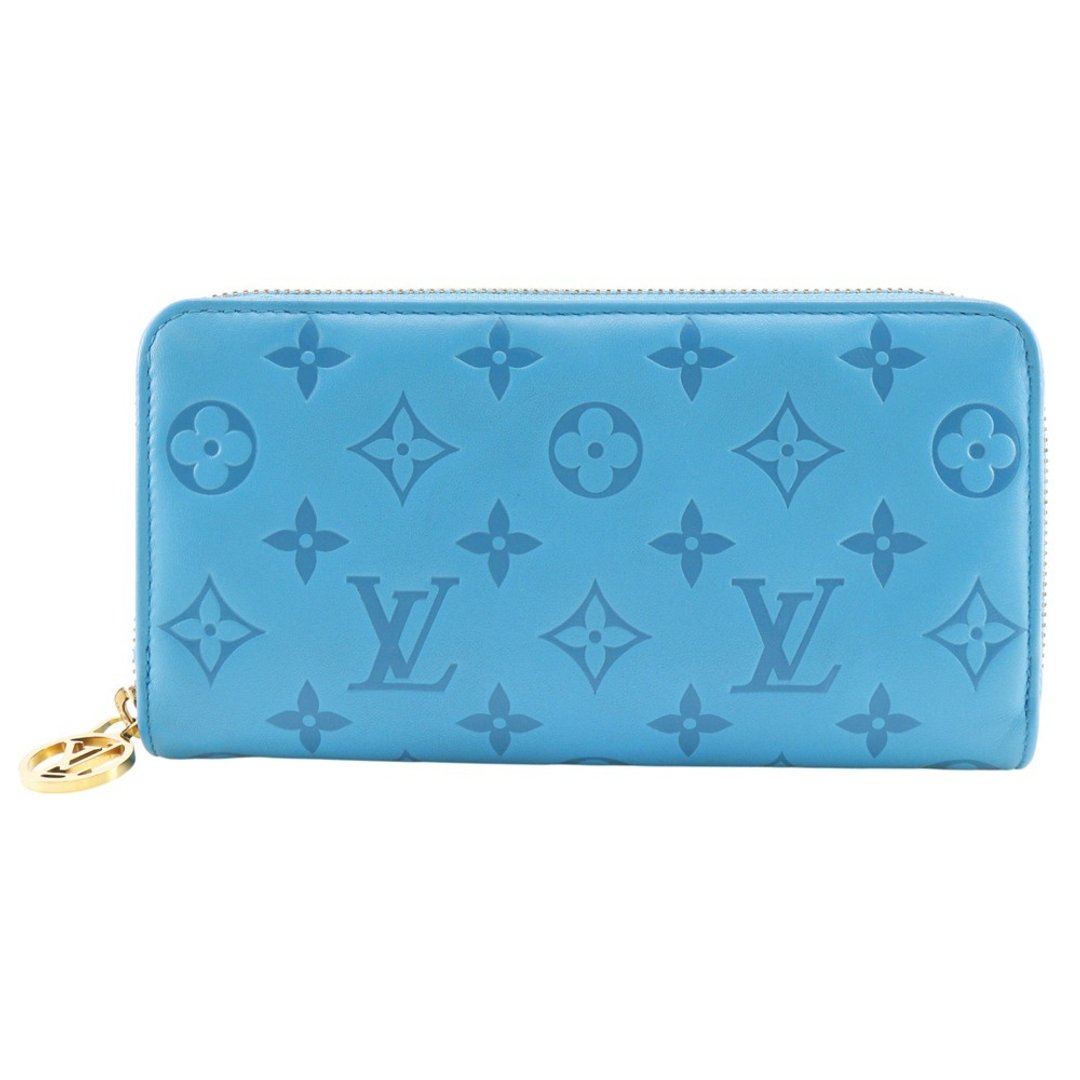【日本直送】LOUIS VUITTON Zippy Wallet 长夹 Coussin Monogram Embossed M81512 x 羊皮 蓝绿色【二手】 - 皮夹/钱包 - 真皮 蓝色
