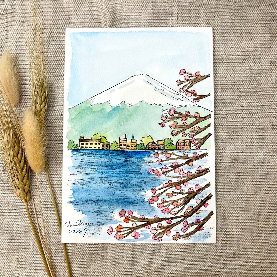 富士山/手绘明信片 - 卡片/明信片 - 纸 多色