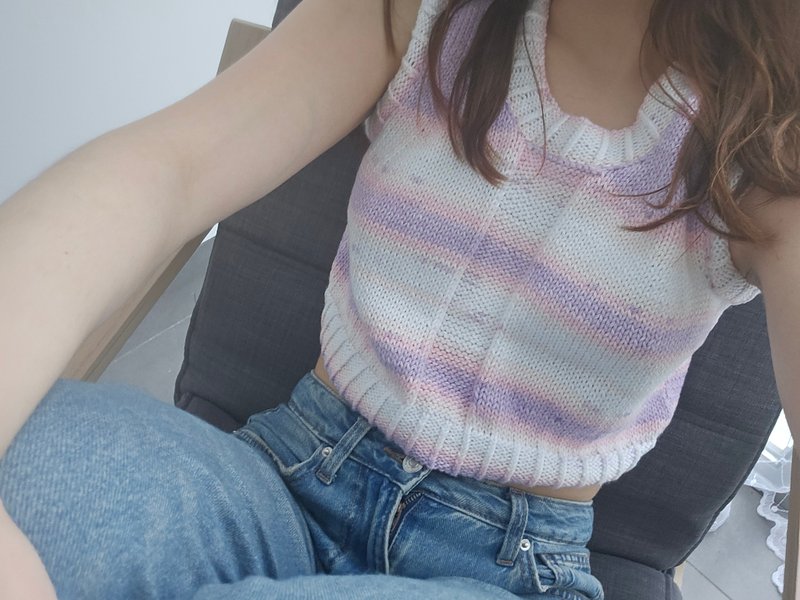 削肩短上衣、有机棉手工针织 T 恤、夏季衬衫 - 女装 T 恤 - 棉．麻 多色