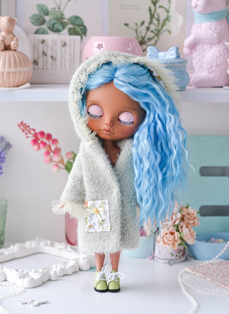 大衣所有毛皮大衣Blythe服装衣服温暖的冬天连帽与恐龙 - 玩具/玩偶 - 棉．麻 绿色