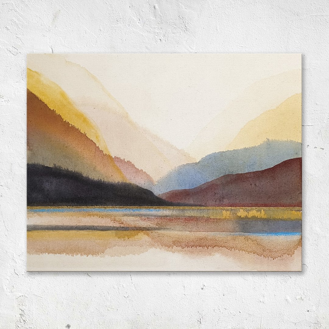 山湖抽象画 极简山景压克力画作 - 海报/装饰画/版画 - 其他材质 蓝色