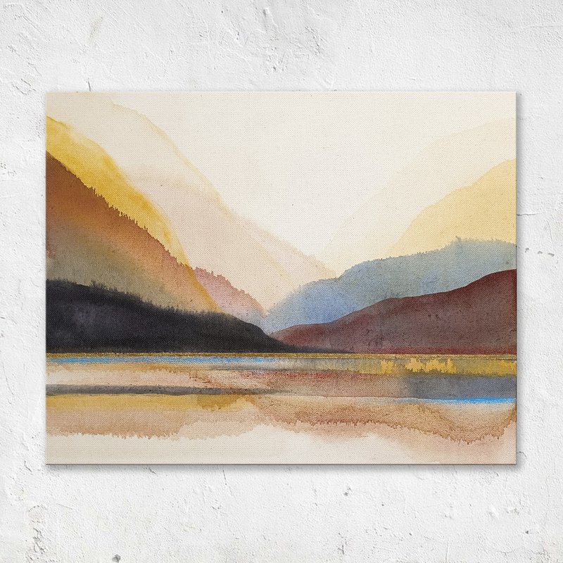山湖抽象画 极简山景压克力画作 - 海报/装饰画/版画 - 其他材质 蓝色