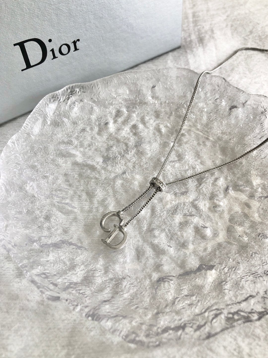 【 日本直送 名牌中古包 】Christian Dior 迪奥 项链 银色 CD Logo 莱茵石 vintage 5ry8f8 - 项链 - 其他材质 银色