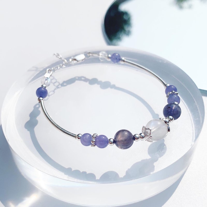 月光石 堇青石 坦桑石 S925 纯银 天然水晶手链 - 手链/手环 - 水晶 多色