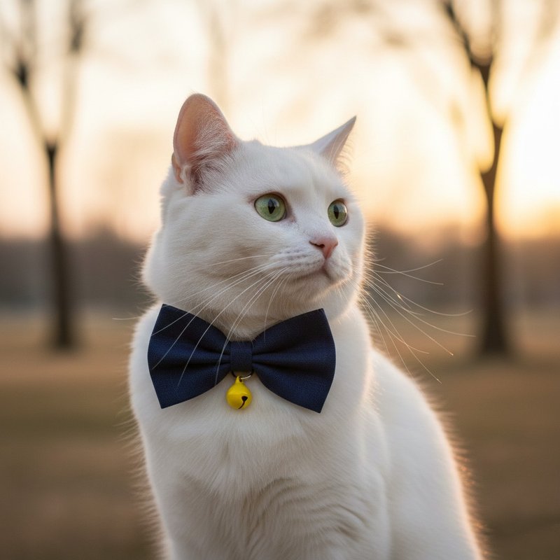 深蓝色 蝴蝶结宠物装饰项圈 猫咪 小型犬 迷你犬 - 项圈/牵绳 - 棉．麻 蓝色