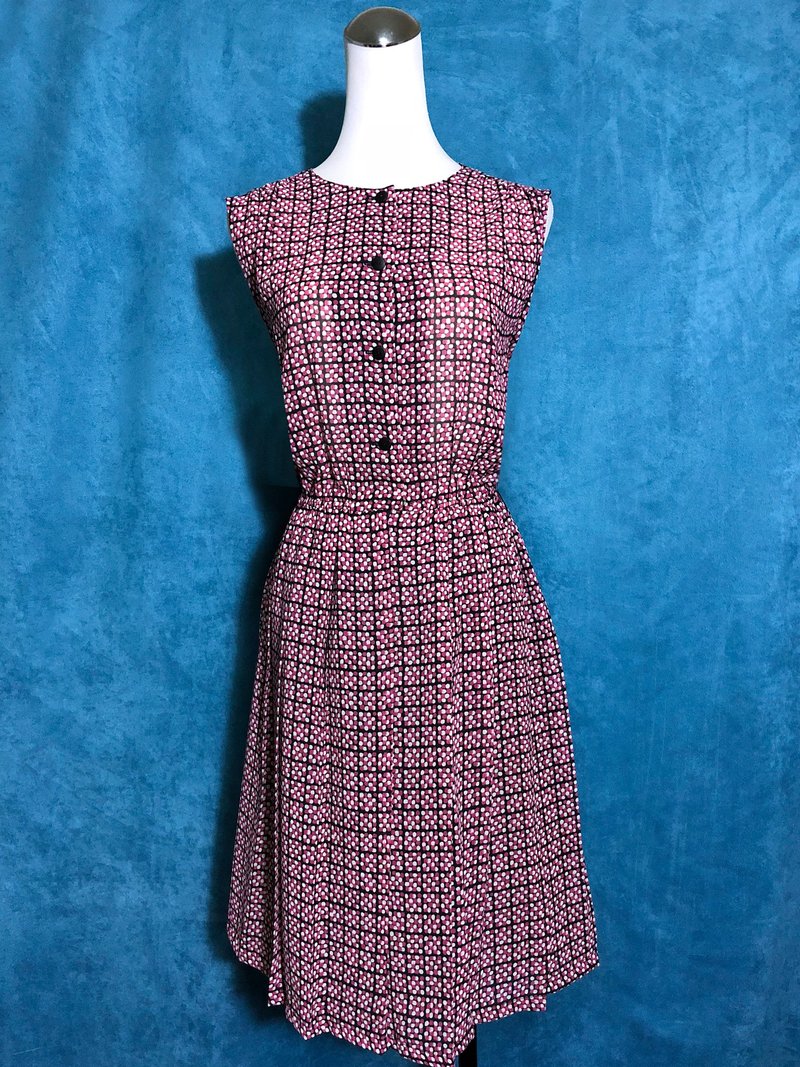 乒乓古着 [ 古着洋装/ 点点格纹雪纺无袖古着洋装 ] 国外带回 VINTAGE - 洋装/连衣裙 - 聚酯纤维 多色