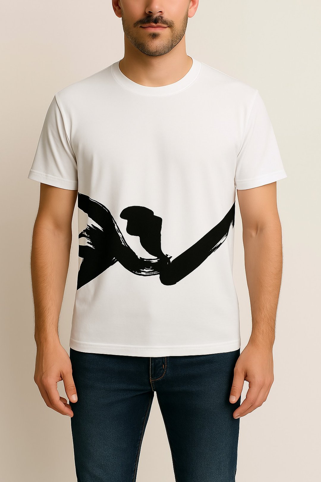 行云a0012/手工绢印/男白色棉T/限量 - 男装上衣/T 恤 - 棉 白色