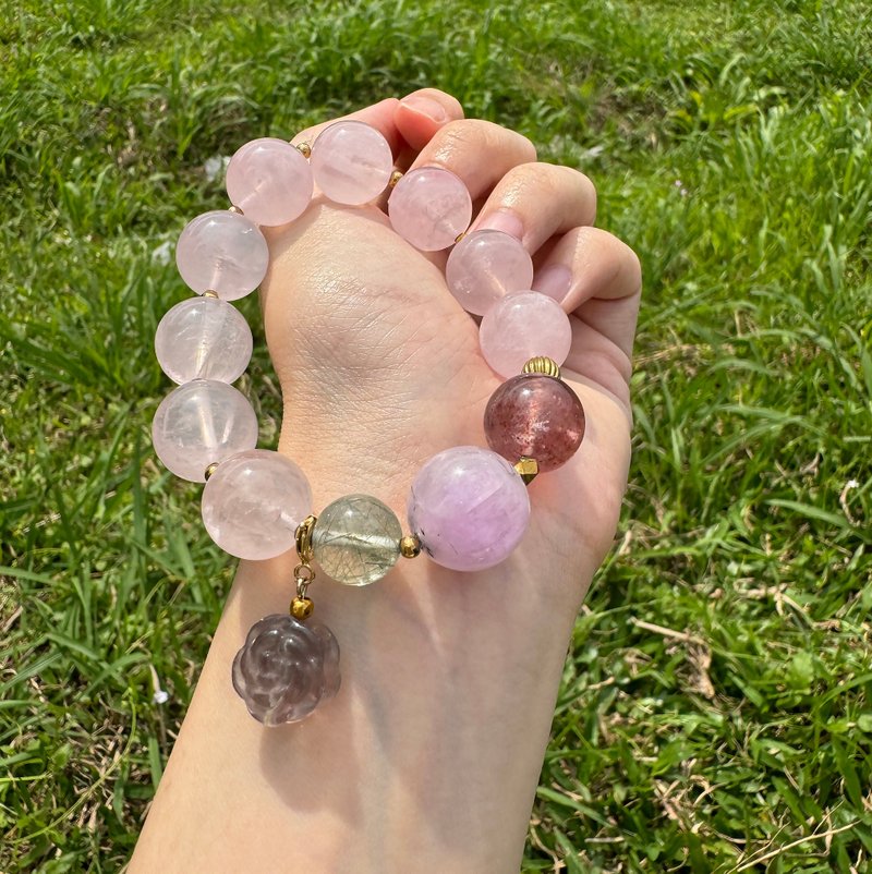 G26独家设计 粉晶 手串 紫锂辉 绿发晶 草莓晶 幻彩玫瑰萤石 - 手链/手环 - 水晶 多色