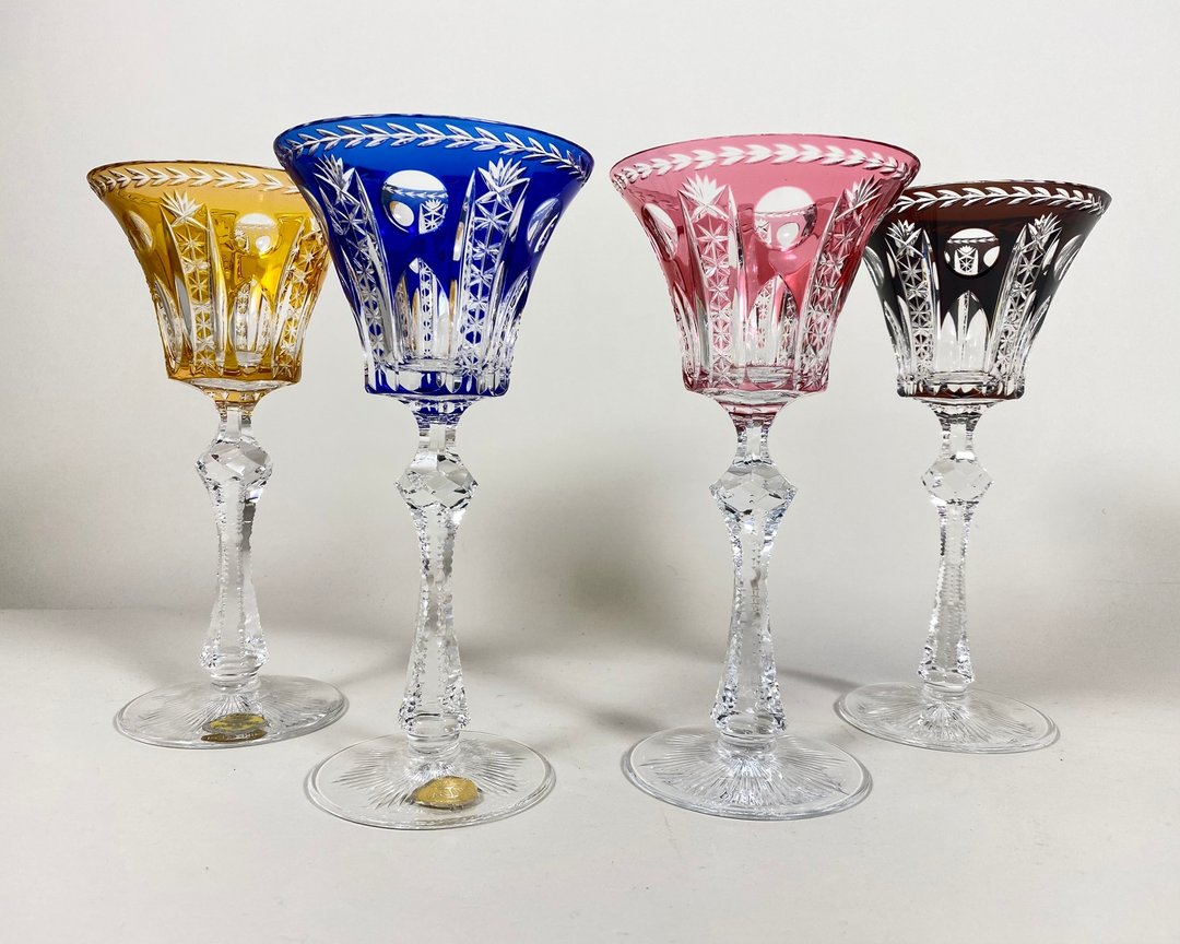老式 Barthmann 30% PbO 水晶酒杯 4 件套 20 世纪 50 年代西德 - 酒杯/酒器 - 水晶 多色