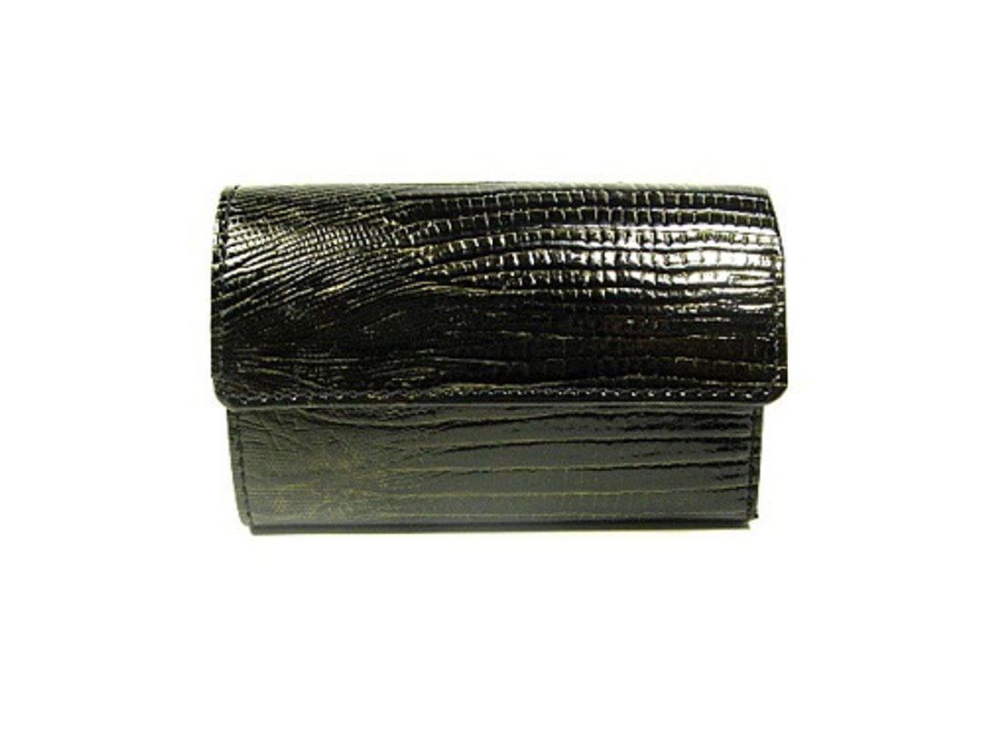 Coin catcher wallet in crocodile gold - 皮夹/钱包 - 真皮 黑色