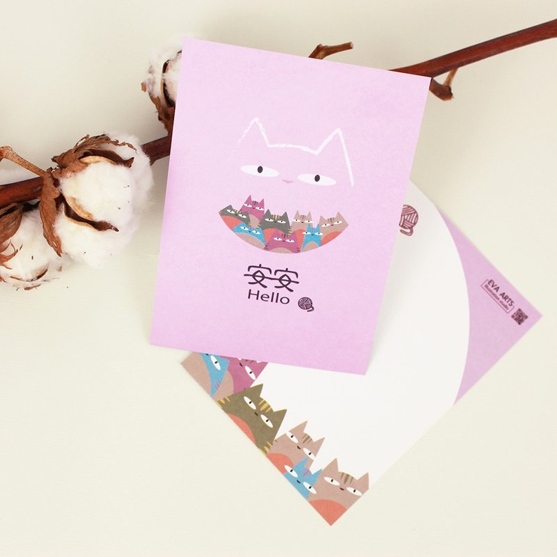 安安猫明信片 - 卡片/明信片 - 纸 粉红色