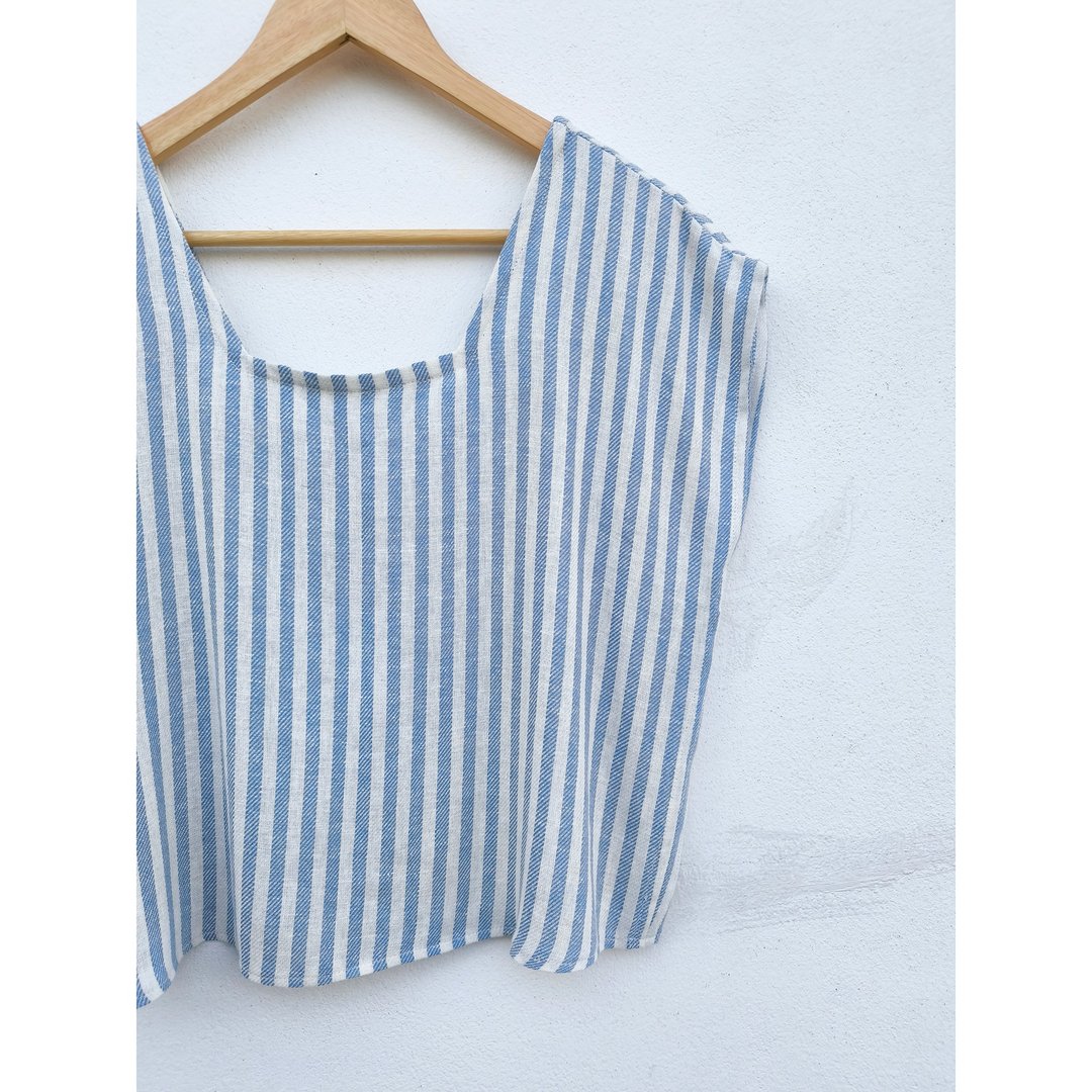 Cotton | 方领上衣 蓝白色 - 女装上衣 - 棉 蓝色