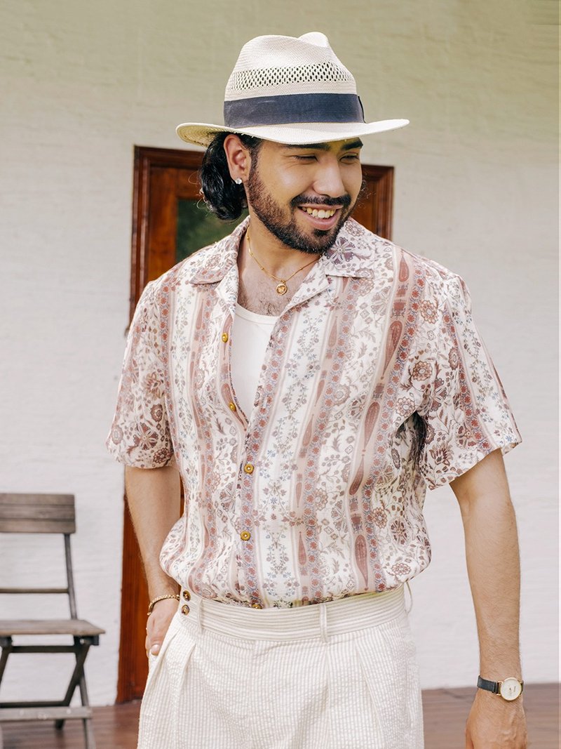 SOARIN英伦复古泡泡纱印花休闲衬衫(2527C413) - 男装衬衫 - 棉．麻 红色