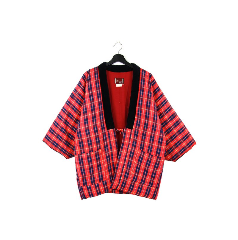 Back to Green:: 袢天 日本居家棉袄 铺棉内里 深蓝红色交错格纹 //男女皆可穿// vintage (BT-21) - 女装休闲/机能外套 - 棉．麻 