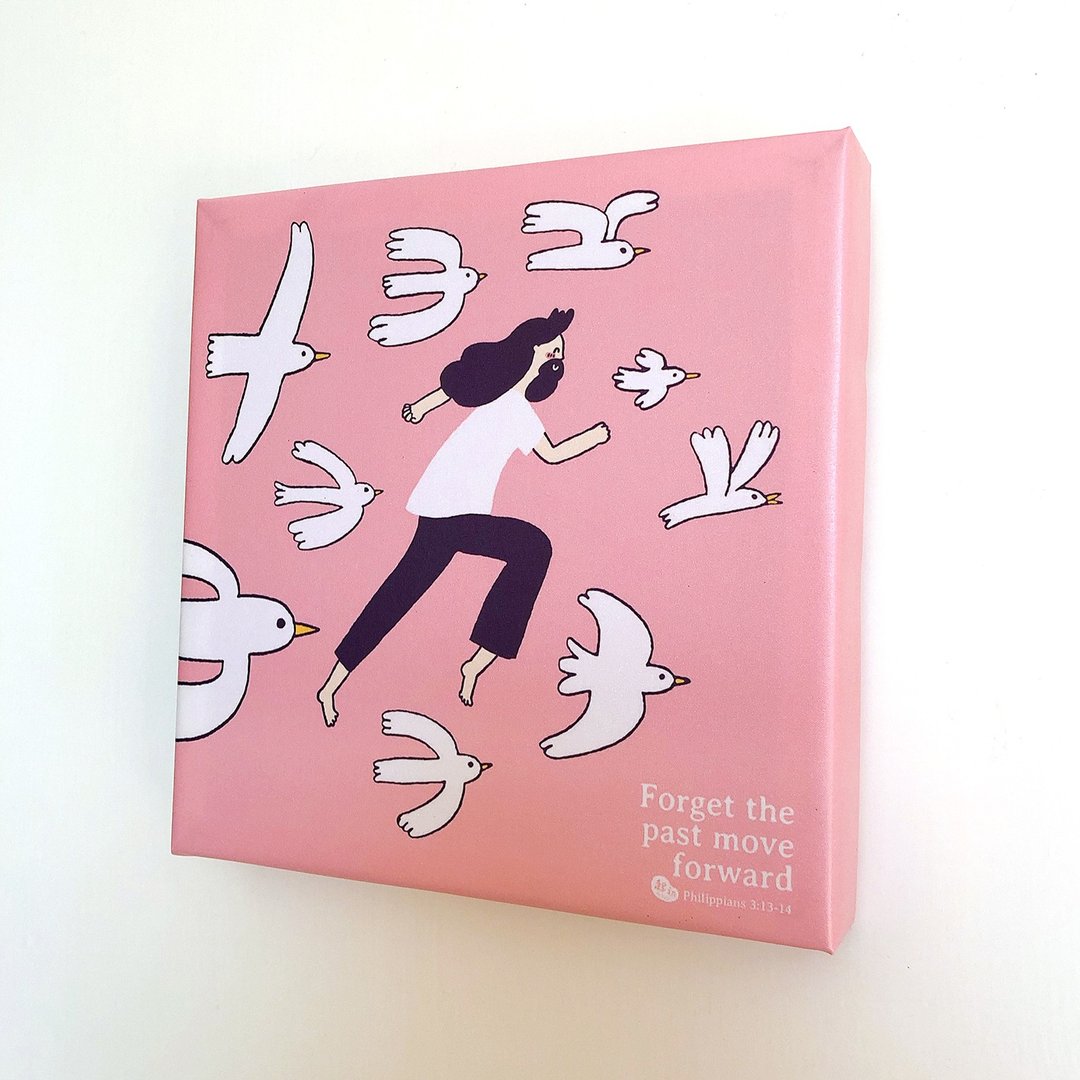无框画  起初- 忘记背后努力面前 20x20x3cm - 画框/相框 - 防水材质 粉红色