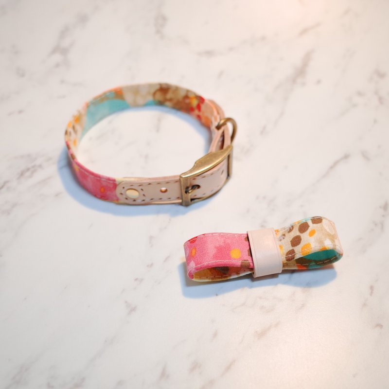 狗 活动式小啾啾项圈M号 春夜 薄荷绿与粉红 附铃铛 - 项圈/牵绳 - 棉．麻 蓝色