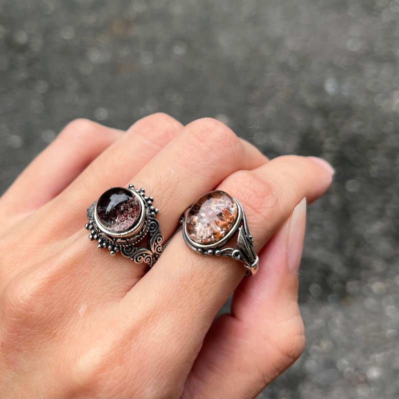 喜迎瑶 925银 幽灵石 异象水晶 戒指 手工银饰 民族风 复古风 - 戒指 - 水晶 银色