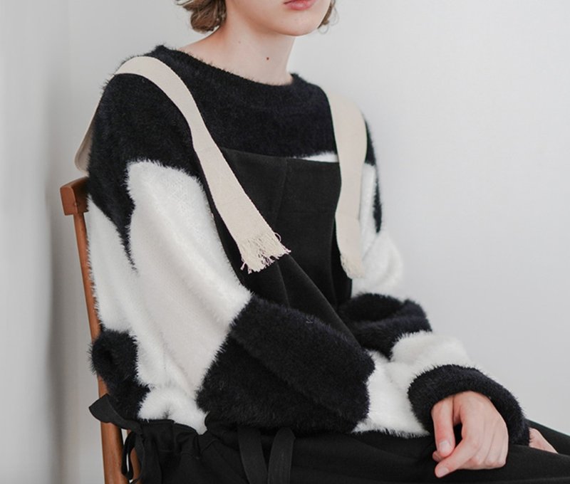 黑白条纹长袖毛衣 - imakokoni - 女装上衣 - 其他材质 黑色