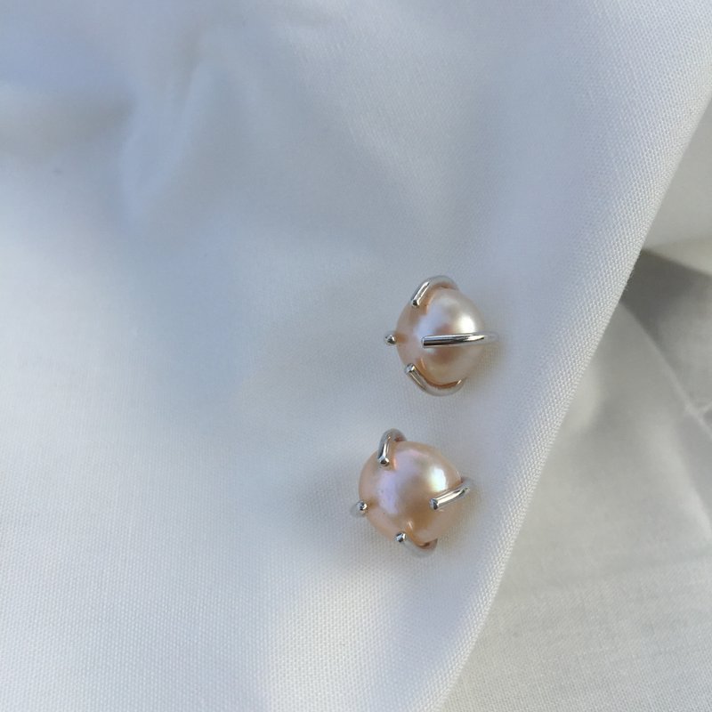 珍珠光面爪镶耳环 - 耳环/耳夹 - 纯银 银色